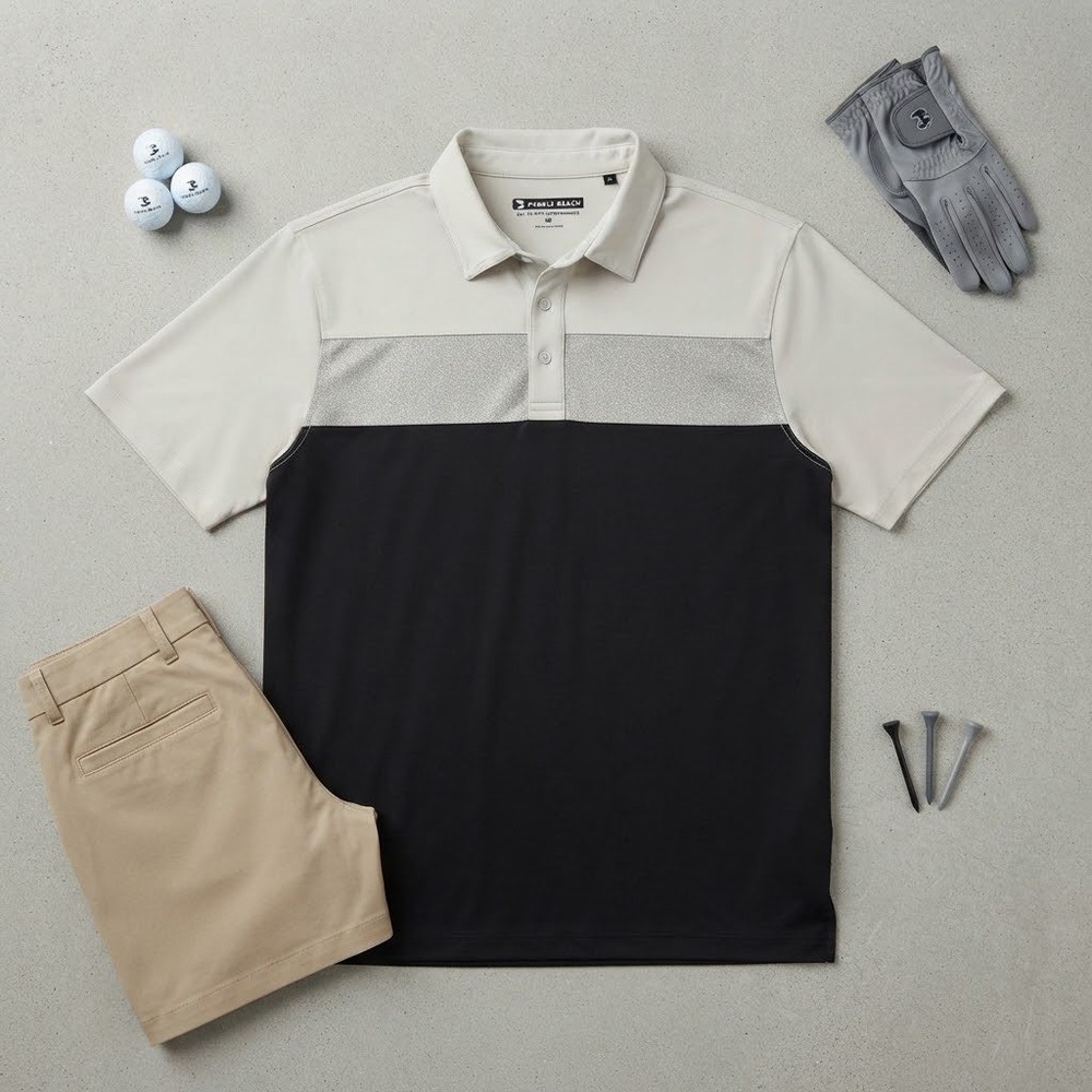 Pebble Beach Dry-Luxe Performance Golf Polo Shirt Mens XL Colorblock White Black
